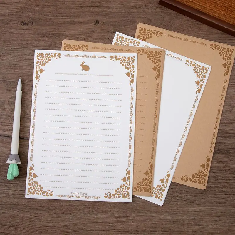 100-pcs-set-Vintage-Flower-rabbit-Design-Letterhead-Kraft-Writing-Paper ...