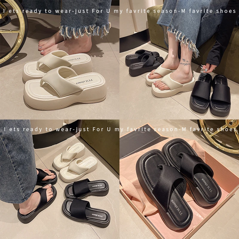 

2024 New Summer Women's Thick-soled Slippers Fashionable Open-toe Roman Shoes for Women Outdoor Formal Thick-soled Flat Sandals