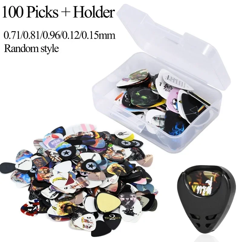 100 Pieces Acoustic Guitar Pick Set Celluloid Bass Guitars Picks Plectrums Instrument Spare Parts for Music Learner