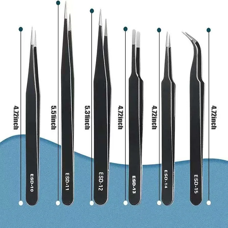 Anti Static Precision Tweezers ESD Stainless Steel Industrial Repair Multipurpose Tools For Electronics Soldering Craft Jewelry