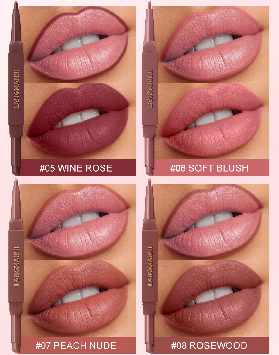 Double Ended Rose Nude Matte Lip Liner Waterproof Long Lasting_voghion.com