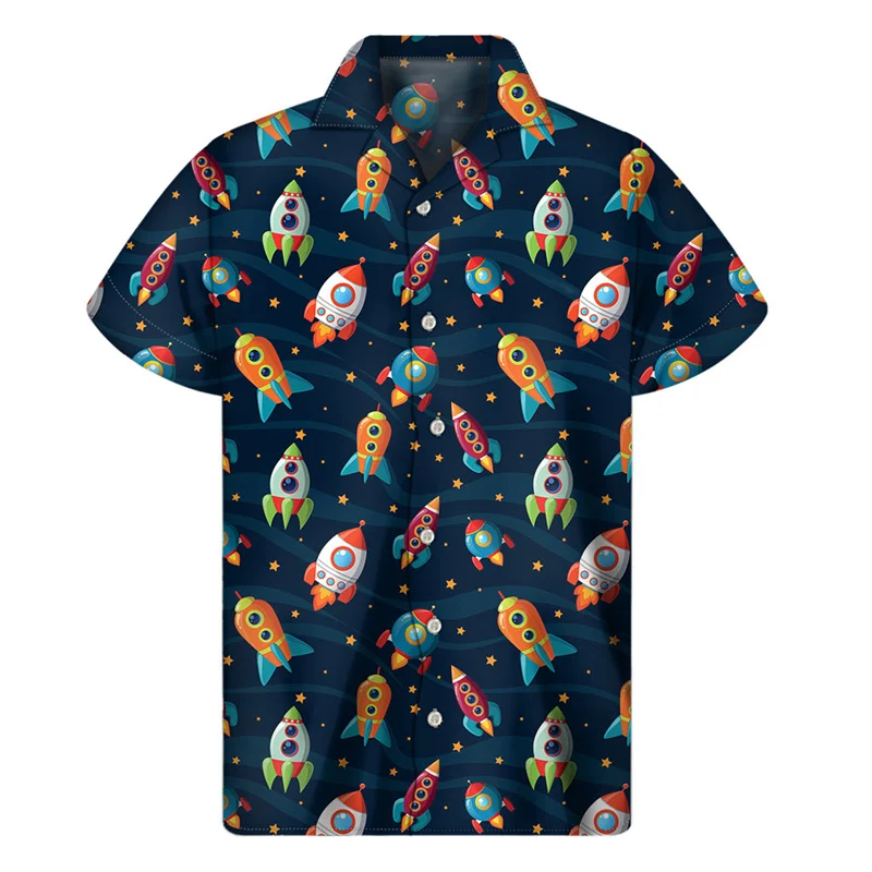 

Летняя свободная Гавайская футболка с коротким рукавом и пуговицами на лацканах