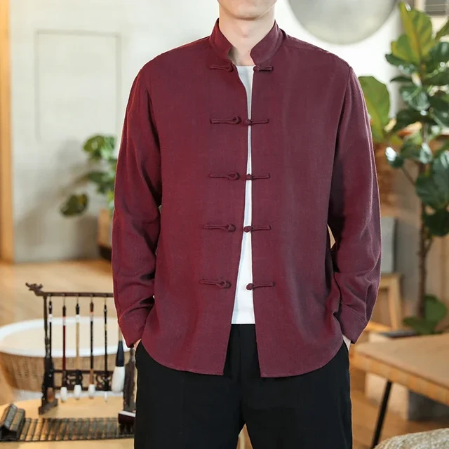 Traditional Chinese Coat Tang Suit Men Retro Style Solid Color