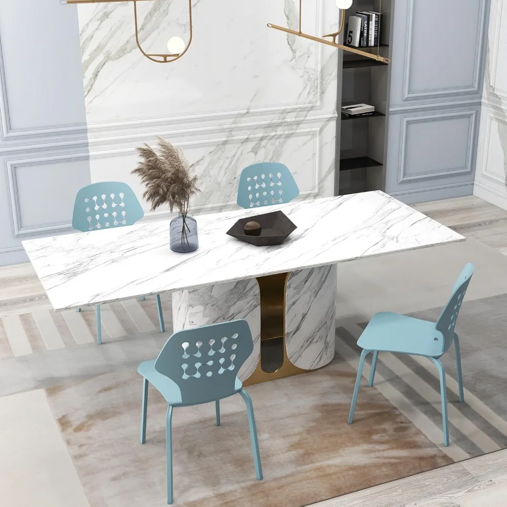 Modern Dining Chairs Set of 4, Modern Kitchen Chair with Hollowed Backrest, Armless Dining Side Chair with Metal Legs