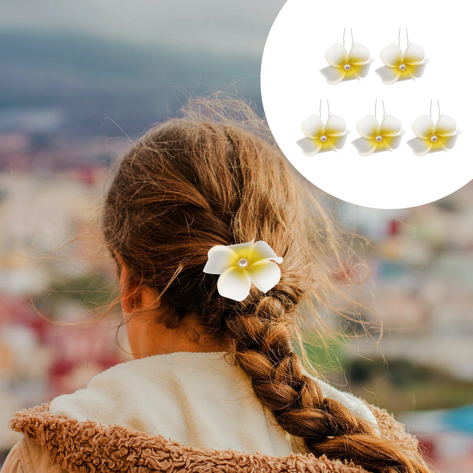 

Foam Hair Clips Hawaiian Plumeria Hairpins Bridal Hair Pins U-Shaped Barrette For Wedding Hairstyle Design Styling Tools