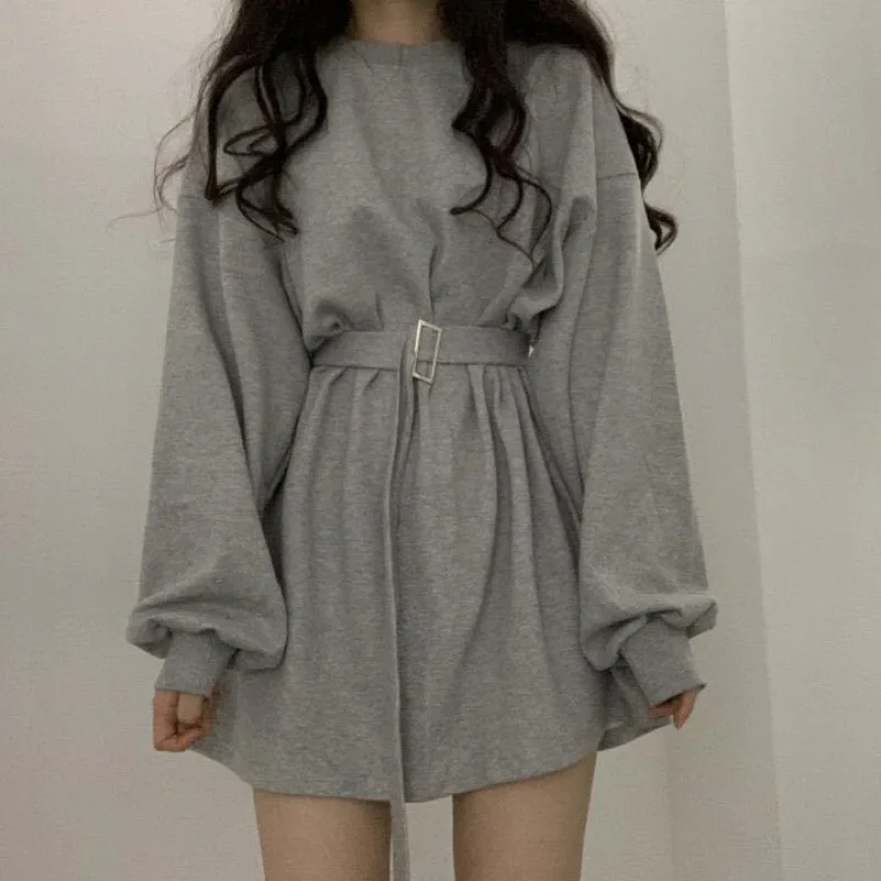

Slimming Loose Spring and Autumn Long-sleeved High Waist Solid Sweater Dress Plus Size Casual Women Fashion Dress Korean Dress