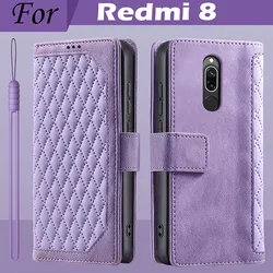 Leather Wallet Flip Case with Card Holder and Magnetic Closure - Premium Protection for Redmi 8 (Style 1 Purple)