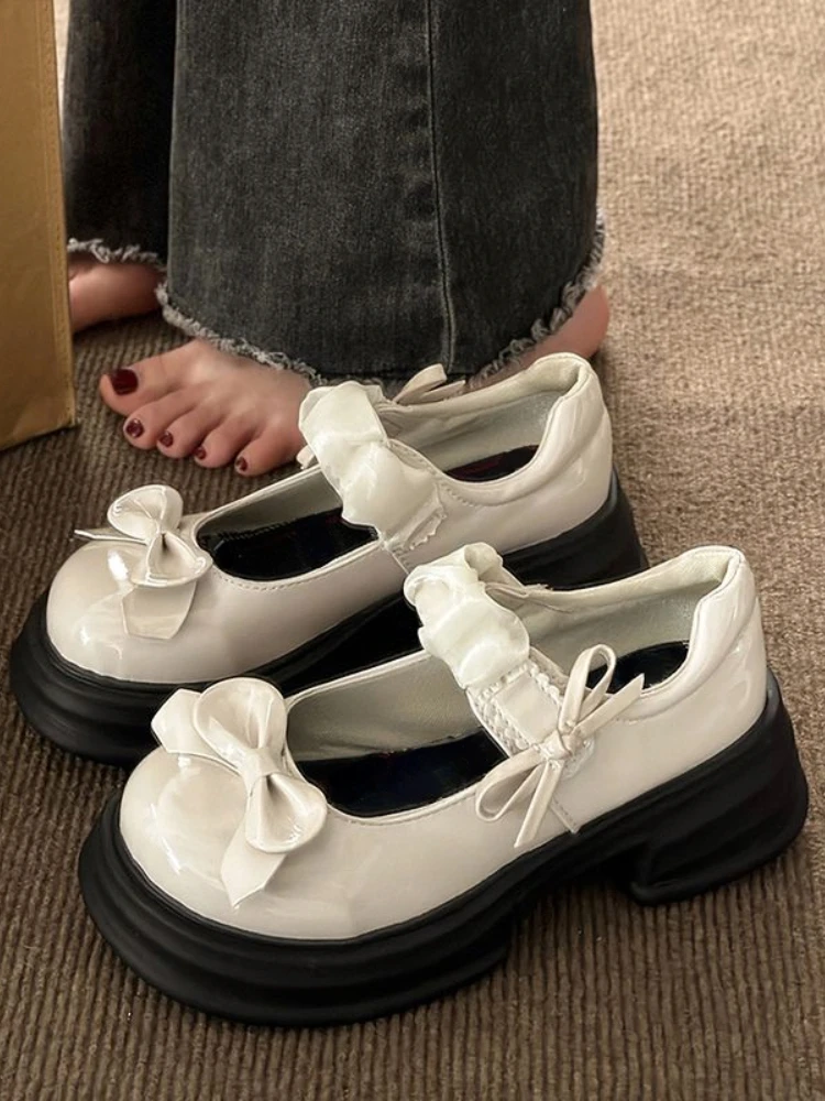

2023 Summer Kawaii Round Toe Lolita Shoes Women Pure Color Casual Elegant Bow Pumps Korean Style Non slip Medium Heel Shoes Chic