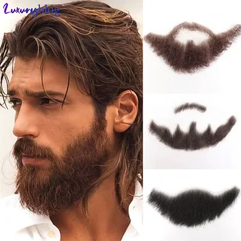 Barba finta riccia marrone Capelli umani al 100% Barba finta realistica Merletto Baffi finti invisibili per uomo Trucco Capelli facciali