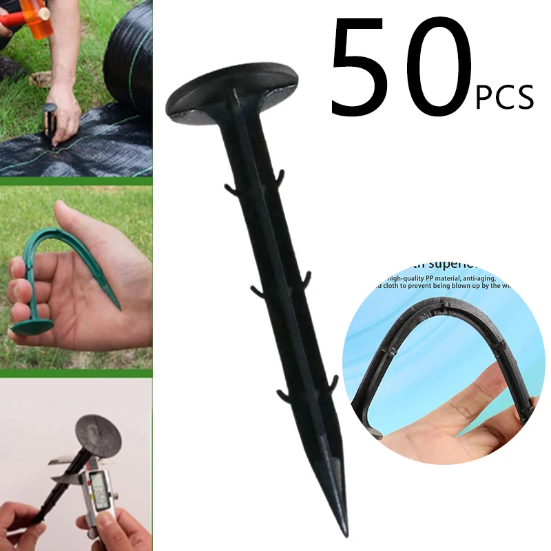 

50 шт. заземляющая пленка для ногтей, фиксирующие садовые колышки, пленка для теплицы, предотвращение сорняков, заземляющая ткань, Солнцезащитная сетка, пластиковые фиксирующие колышки