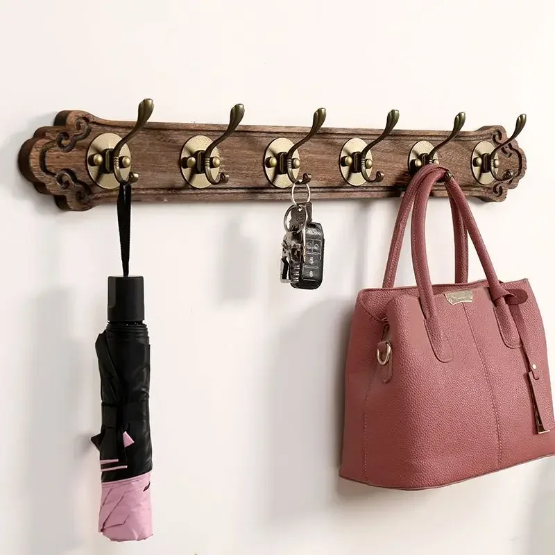 

Retro Solid Wooden 4/5/6/7/8 Hooks Coat Rack Keys Storage Holder for Entrance Furniture Hall Wall Hangers Luxury Hanging Clothes