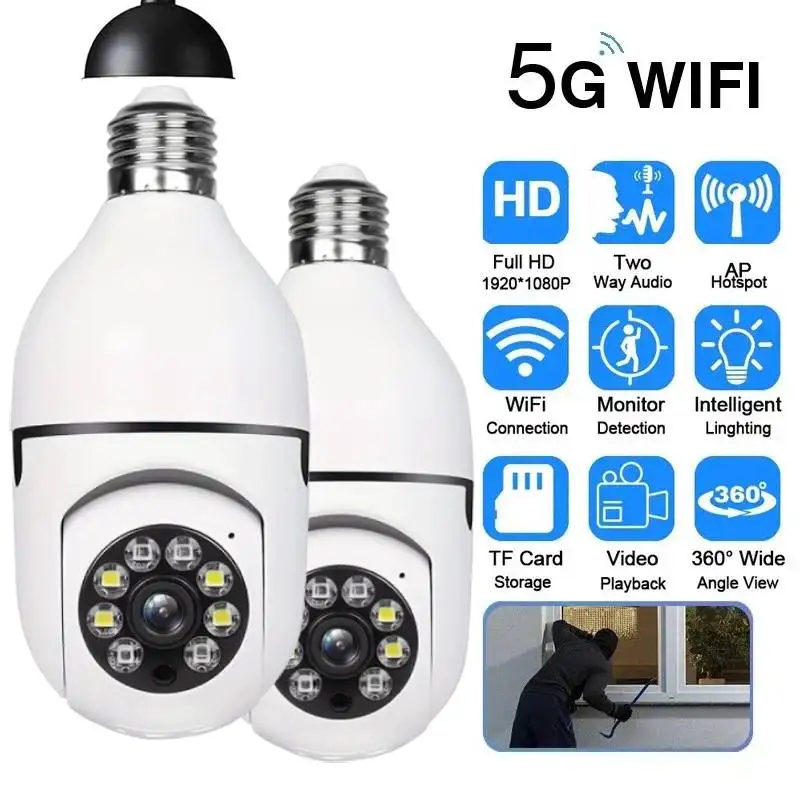 E27 Bulb 5G Wifi Surveillance Camera Night Vision Automatic Human Tracking 4X Digital Zoom Video Smart Home Security Monitor 5g wifi e27 bulb surveillance camera night full color automatic human tracking 4x digital zoom video security monitor cam