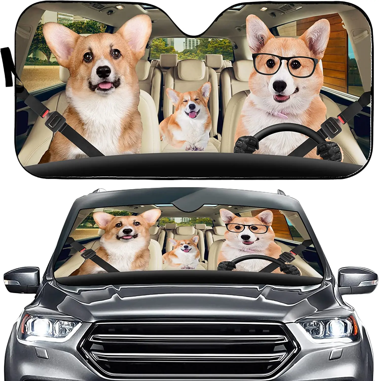 Corgi Hunde Auto Windschutzscheibe Sonnenschirm Lustige Sonne Schatten für Auto  Auto Lkw SUV Van - AliExpress