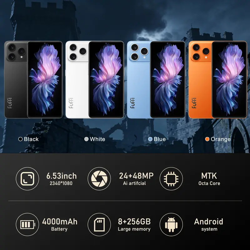 FUFFI M17 Pro Unlocked 4G Smartphone | 6.53" HD, 8+256GB, 4000mAh battery, 48MP Camera, Fast Charging, Face Recognition, Android | Daily Office & Gift - Image 3