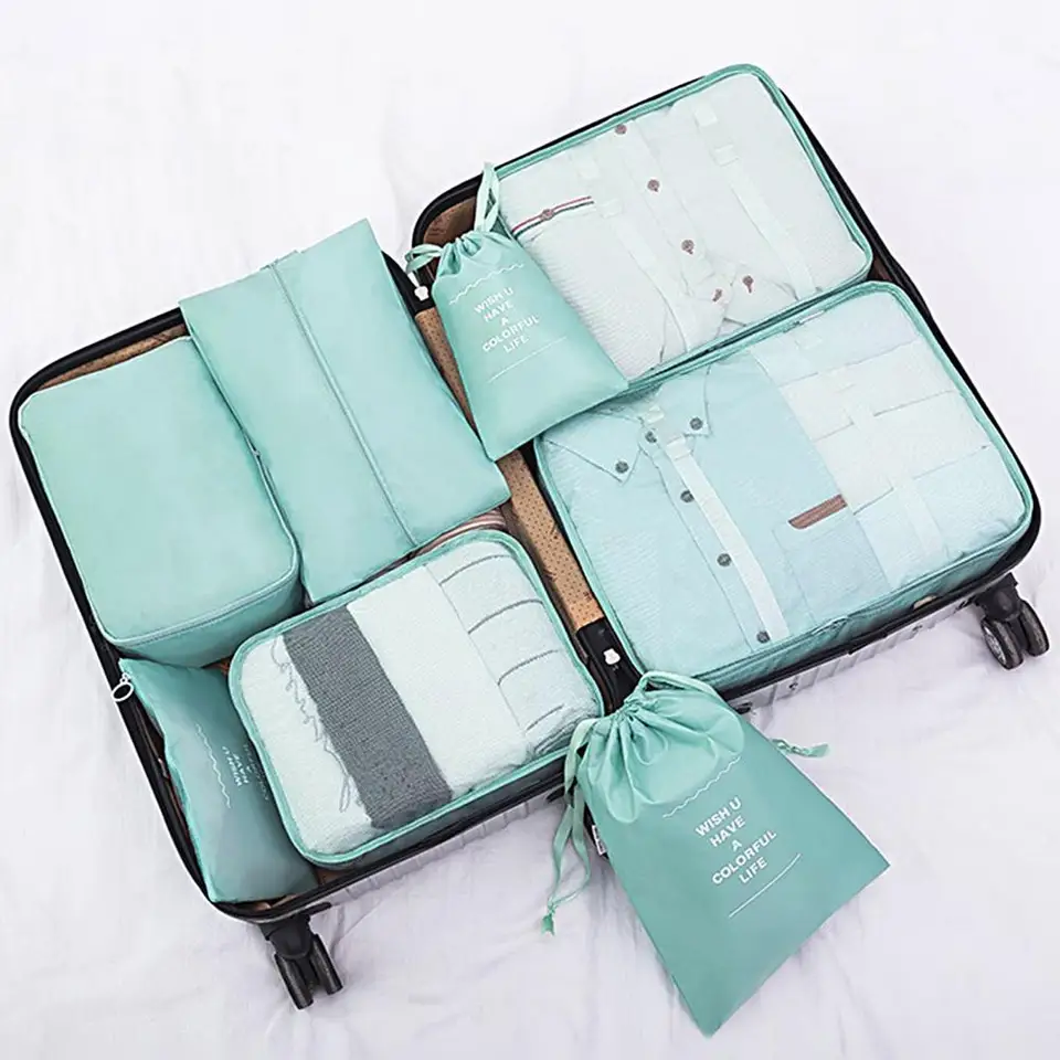 Ensemble De 10 Organisateurs De Valise Étanches - Sacs De Rangement Voyage Khaki Pour Vêtements, Chaussures Et Accessoires
