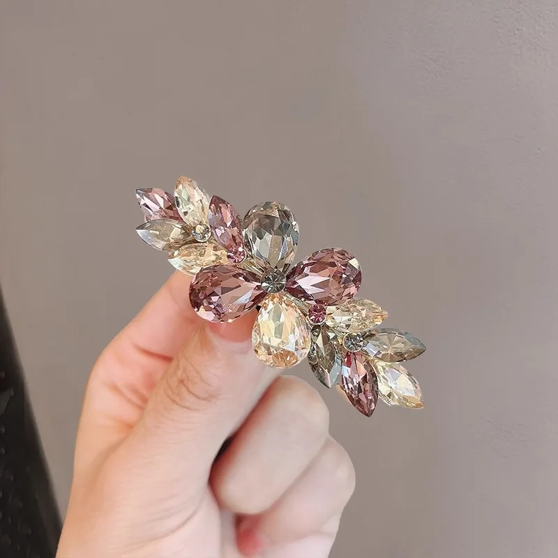Licht Luxus Bunte Kristall Blume Frühling Clip High-end-frauen Hinterkopf Halb-gebunden Haar Clip Koreanische haar Zubehör – Detail 2