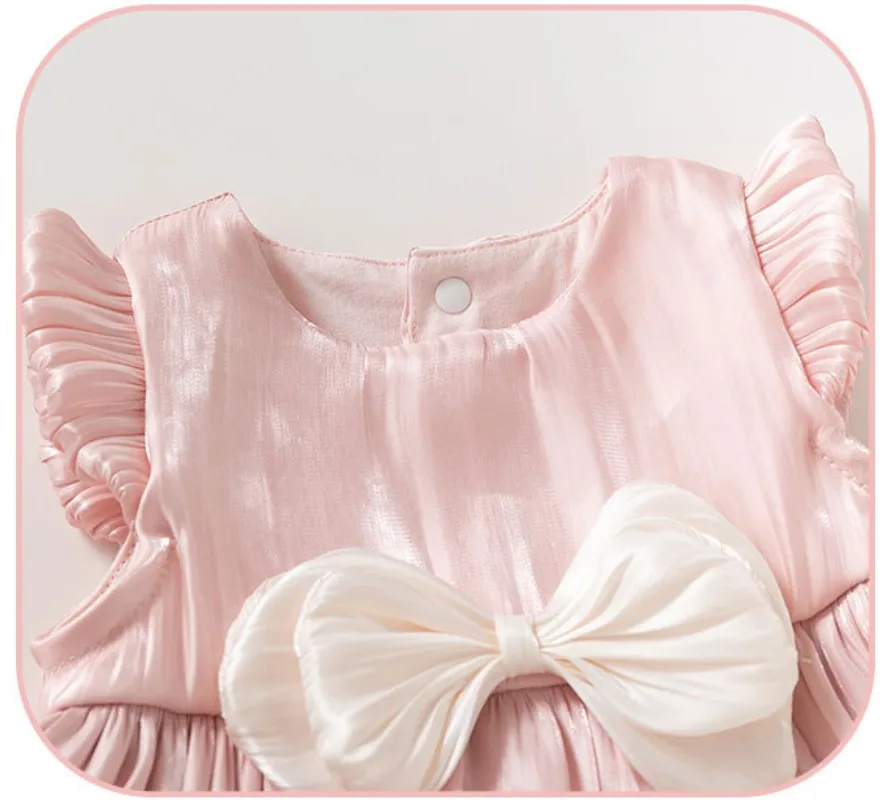 2026 Sommer Mädchenkleider Koreanisch Süßes Schleifenkleid Ärmellos Mesh Rosa Prinzessin 1 Jahr Geburtstag Kleinkind Kleid Baby Neugeborenen Artikel B404 – Detail 6
