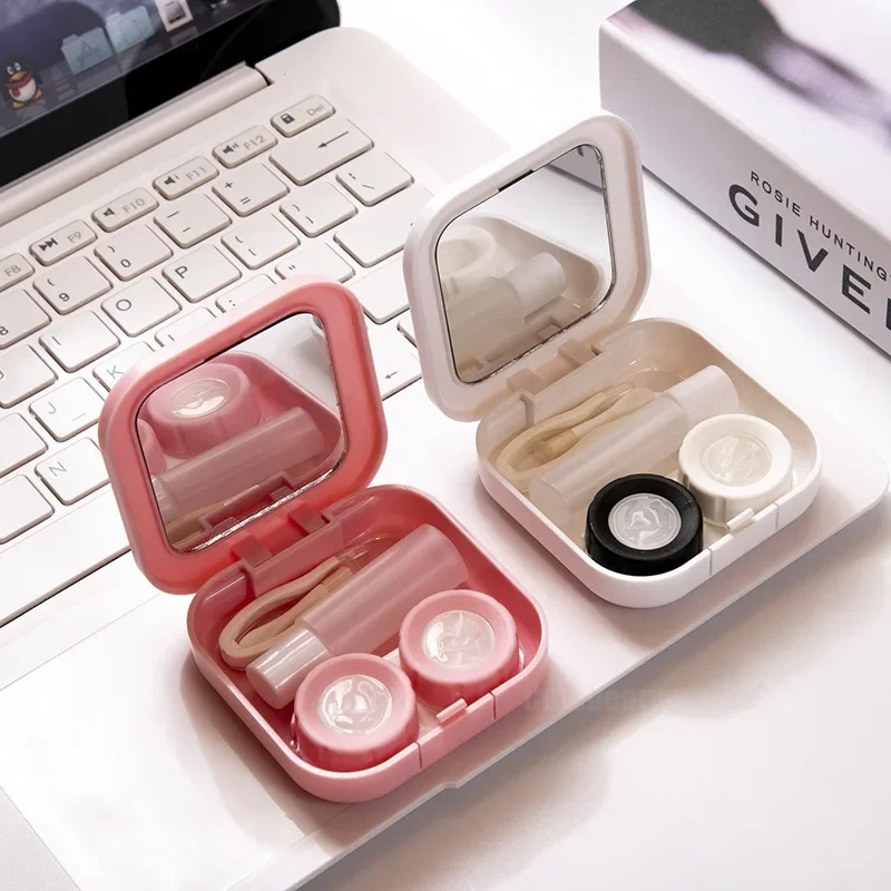 Disney Mickey Contact Lens Case Cute Cartoon Minnie Portable Make Up Beauty Pupil Storage Lenses Box Mirror Container Travel Kit