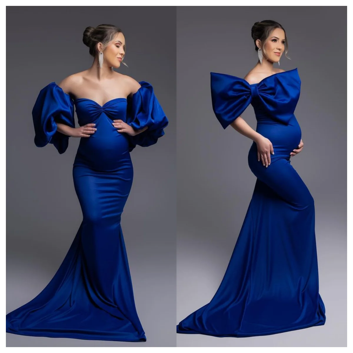 

Glamorous Mermaid Maternity Dress Satin With Sweetheart Removeable Short Sleeves Pregnancy Gowns For Photoshot Babyshower
