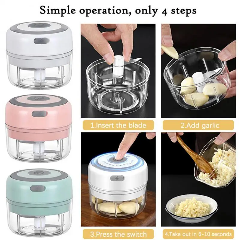 100/250mL Mini Electric Garlic Chopper Vegetable Chili Meat Ginger Masher  Machine Sturdy Durable USB Charging Blenders Kitchen - AliExpress