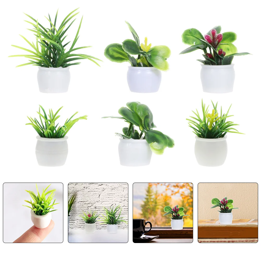 6 Pcs Potted Plant Artificial Green Plants Dollhouse M Plastic Mini Bonsai Ornament