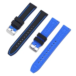 Premium 20mm Silicone Diving Watch Strap with PVD Coated Buckle - Unisex Accessories - 20mm (Black blue)