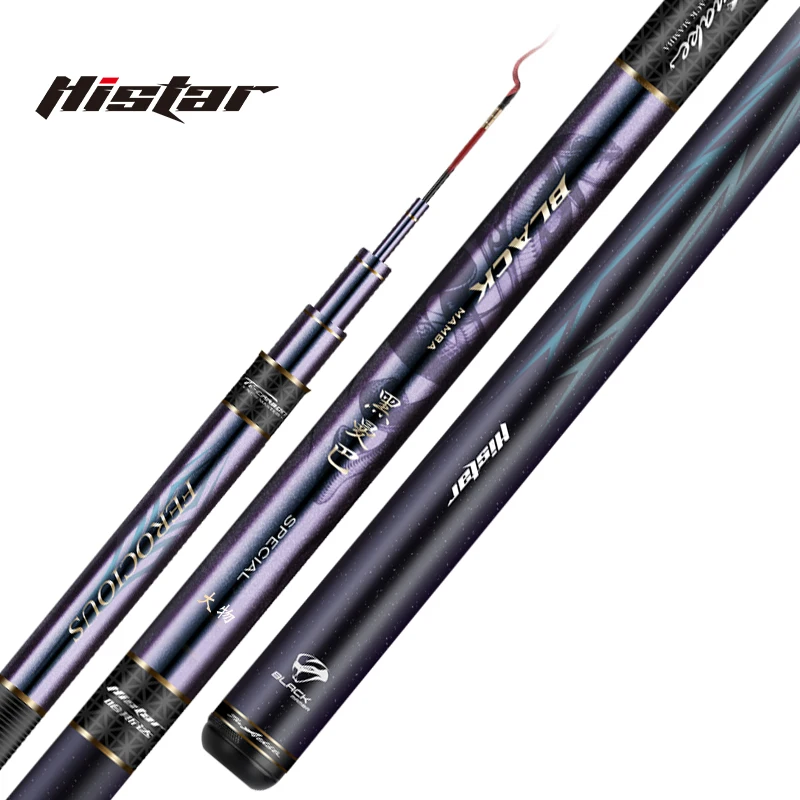 Histar High Carbon Pole 3.6M To 9.0M Super Hard Action Chameleon Coating  Lightweight Ultra Elasticity Black Mamba Fishing Rod