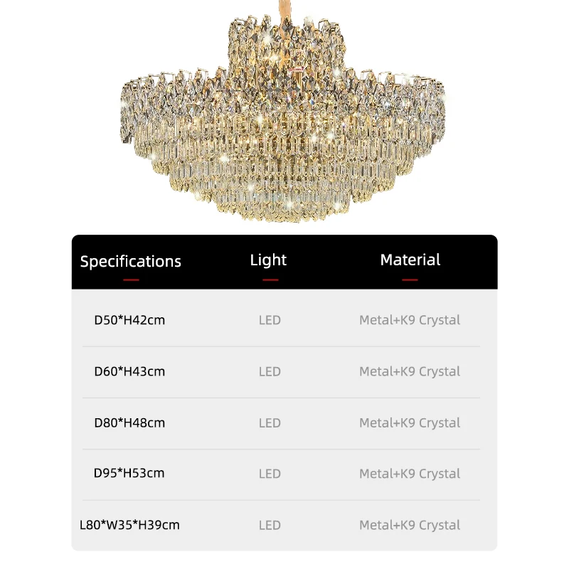 Luxury Crystal Chandeliers High-end Hanging Chandelier Villa Living Room Hall Lighting Lustre Dining Table Pendant Ceiling Lamp 5