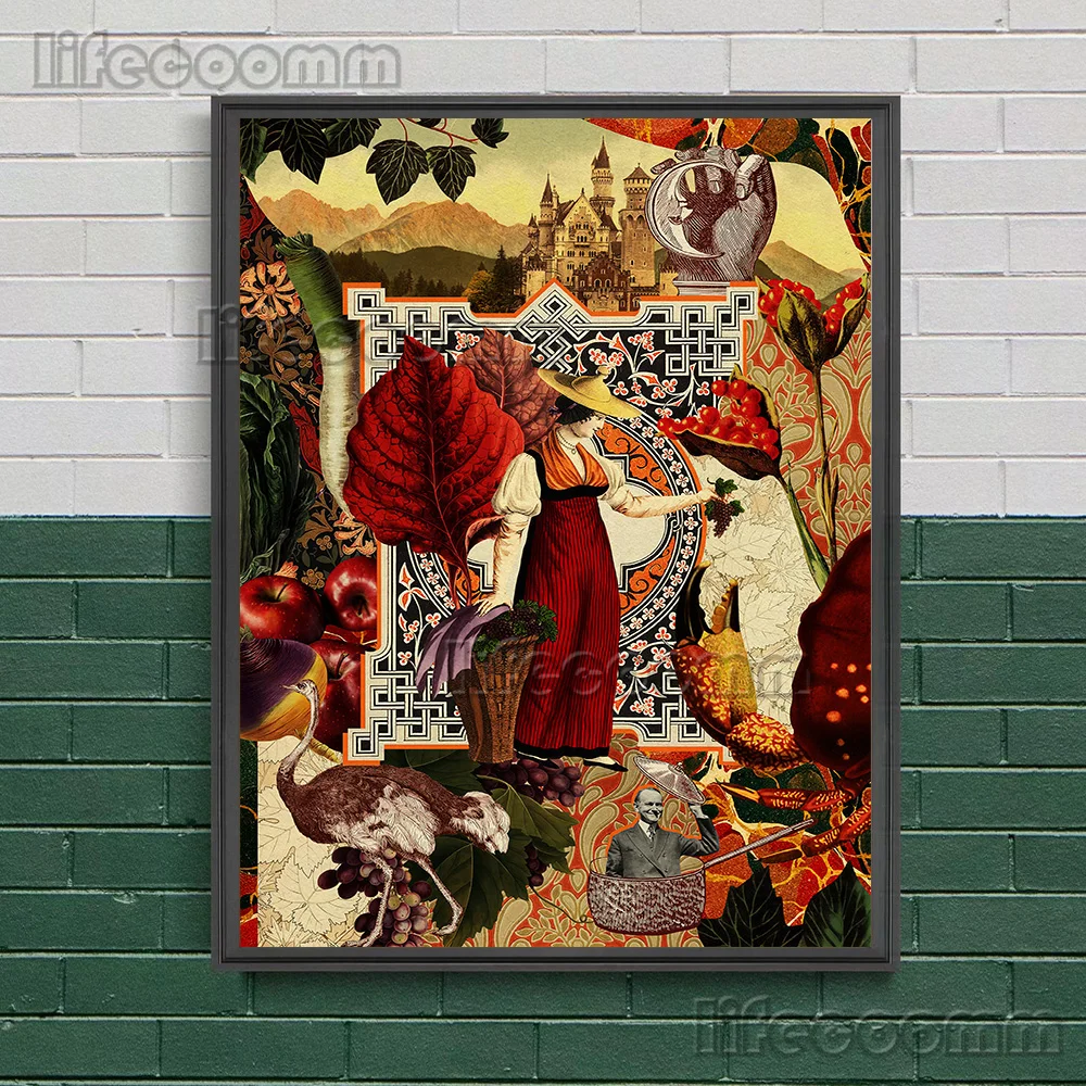 Vintage Abstract Collage Canvas Art - Working Girl Poster & Print for Living Room Décor, Unframed