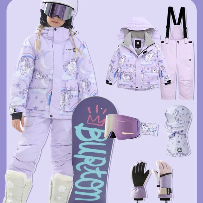 Children's Ski Suit Waterproof Thickened Warm Double-Board Veneer Clothes And Pants Set for Girls And Boys