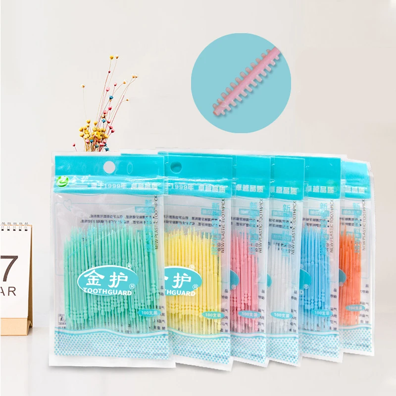 Dental floss stick dental floss sticks toothpick brush dental cleaning tools 100pcs/box Double Head Plastic Toothpick Oral Care Disposable
