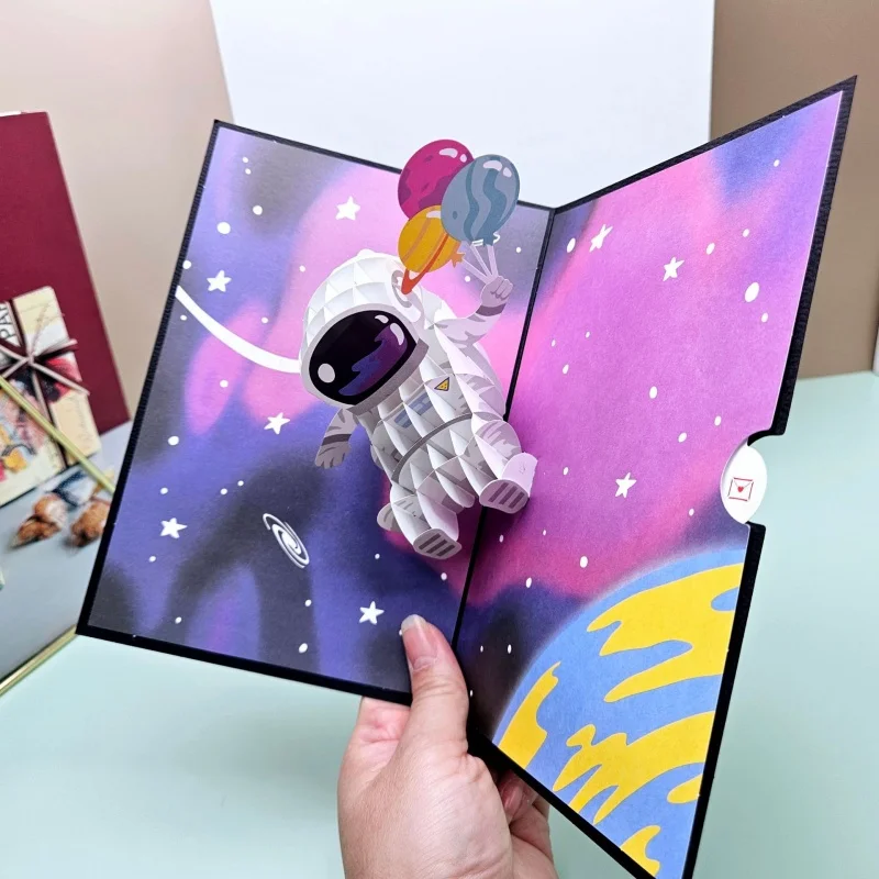 3D Space Astronaut Greeting Card Astronaut Planet Star Rocket Birthday Paper Cards Congratulations Children's Day Father Day greeting cards