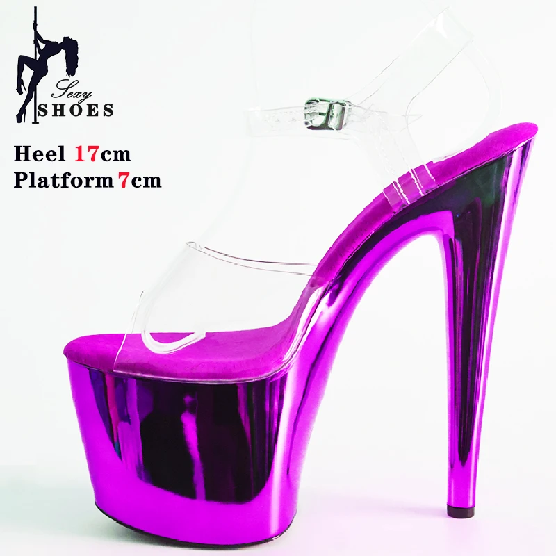 2025 CRYSTAL Upper Stiletto 7Inch/17CM Super High Heels Women Sandals Pole Dancing Platform Shoes Electroplate  Sandals Stripper