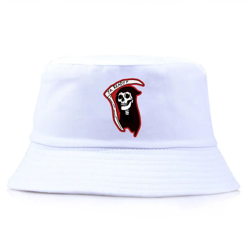 

Halloween Grim Reaper Printed Bucket Hat Woman Man Cotton Reversible Fisherman Cap Adult Solid Colors Panama Hat