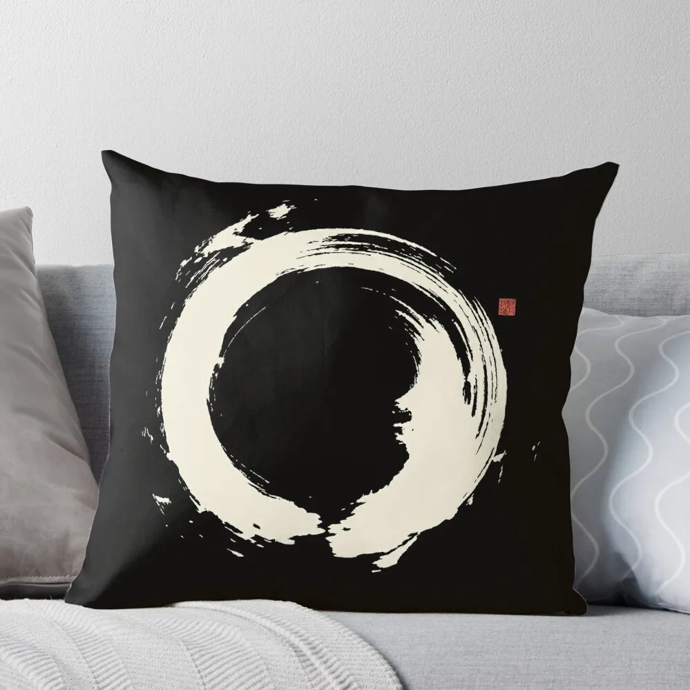 

Black Ensō / Japanese Zen Circle Throw Pillow Marble Cushion Cover Pillows Aesthetic Pillow Decor Throw Pillow