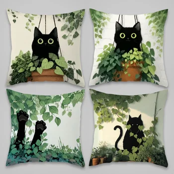 Black Cat Forest Pillow Cover 1