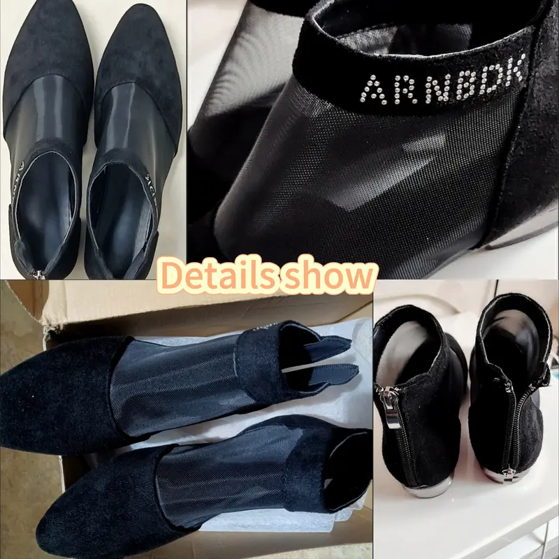 Mesh Boots Women's 2025 Spring and Summer New Low-heeled Thick-heeled Sandals High-heeled Hollow Shoes 35-40 Large Size Zipper - Image 5