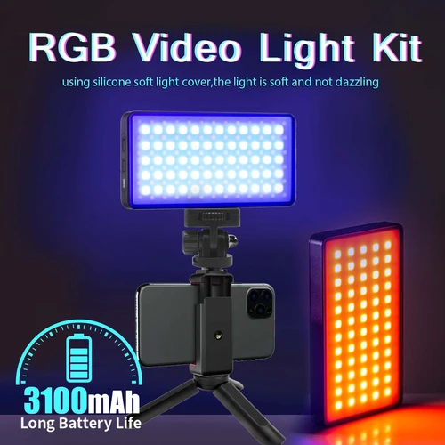 LED RGB 비디오 라이트 사진 필 카메라 조명 패널, 브이로그 라이브 스트리밍 DSLR용 Pho 홀더 포함, CRI95 + 2500-9000K 2