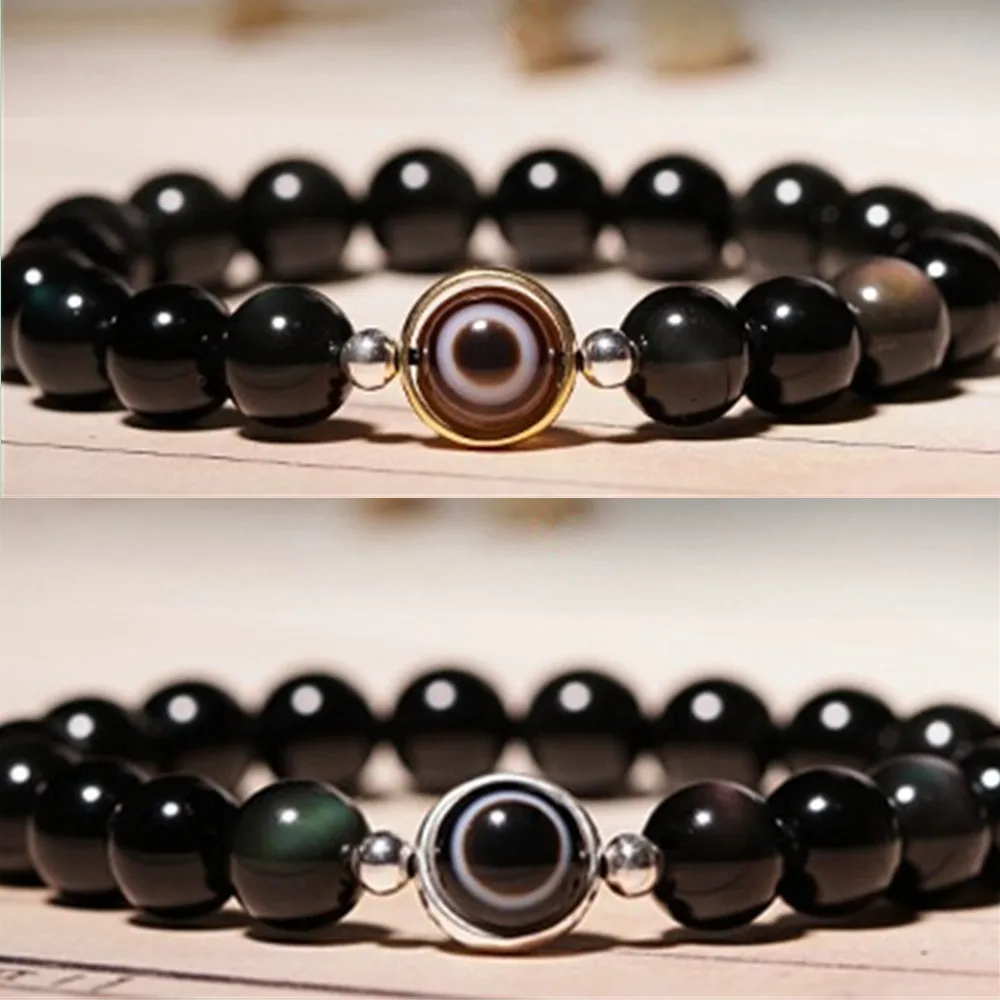 

Natural 8/10mm Obsidian Rotating Agate Beads Bracelet for Women Around The Finger Soft Beaded Bracelets Jewelry Festival Hombre