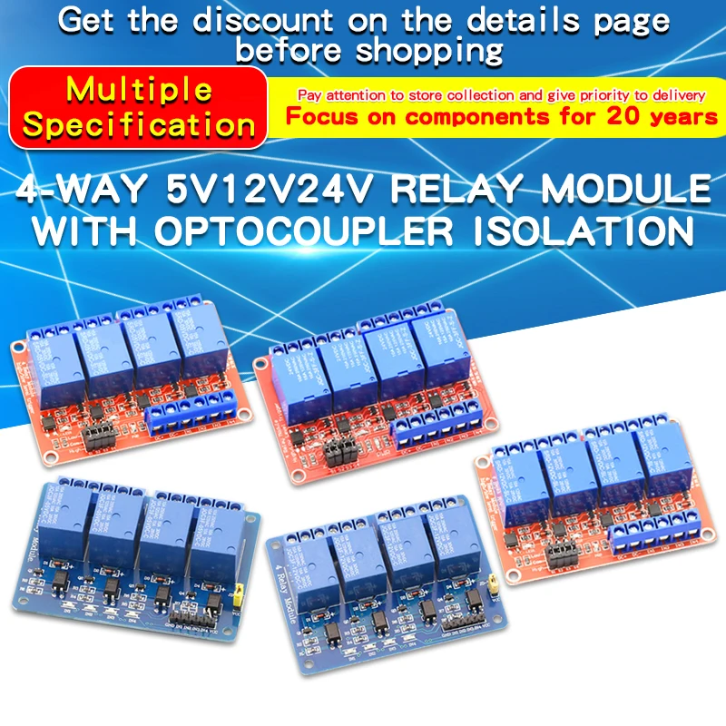 DC 5V 12V 24V 4 Channel Optocoupler Relay Way Module With Output Low/High Level Trigger Board |