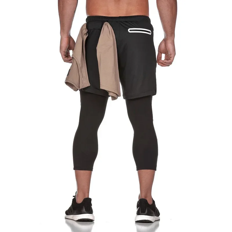 Men's Outdoor Casual Basketball Sports Pants Quick Dry Nine Points Shorts Two-In-One Running Fitness Long Trousers