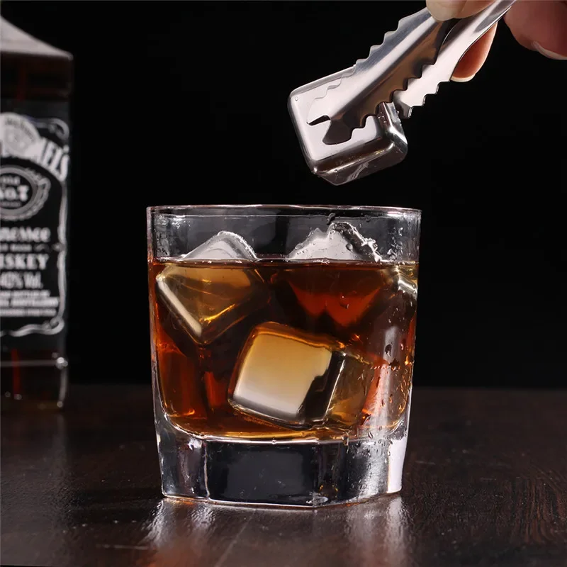 4/6/8pcs Stainless Steel 304 Whisky Stones Ice Cubes Whiskey Cooler Rocks Ice Stone Chilling Stones for Whiskey Wine Bar Tools