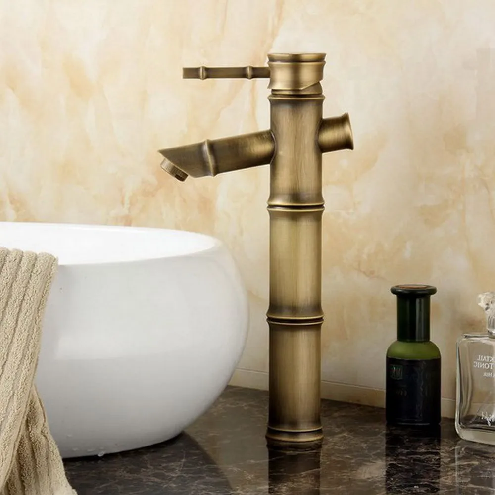 

Antique Brass Bamboo Shape Single Lever Bathroom Sink Basin Faucet Mixer Tap One Hole Deck Mounted mnf010