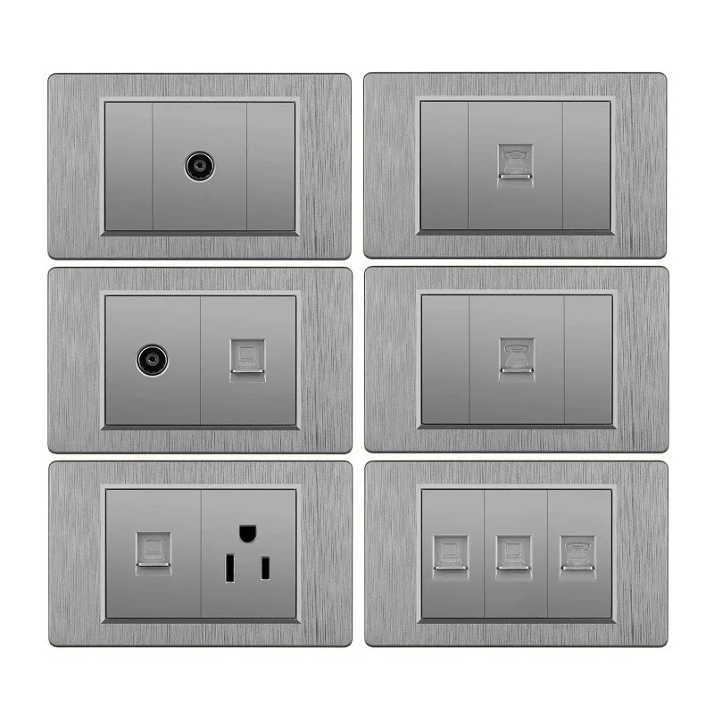 

Fashion Grey Plastic Brushed PC Panel 118 Type TV TEL Computer Wall Socket US Thailand CA US Brazil Standard