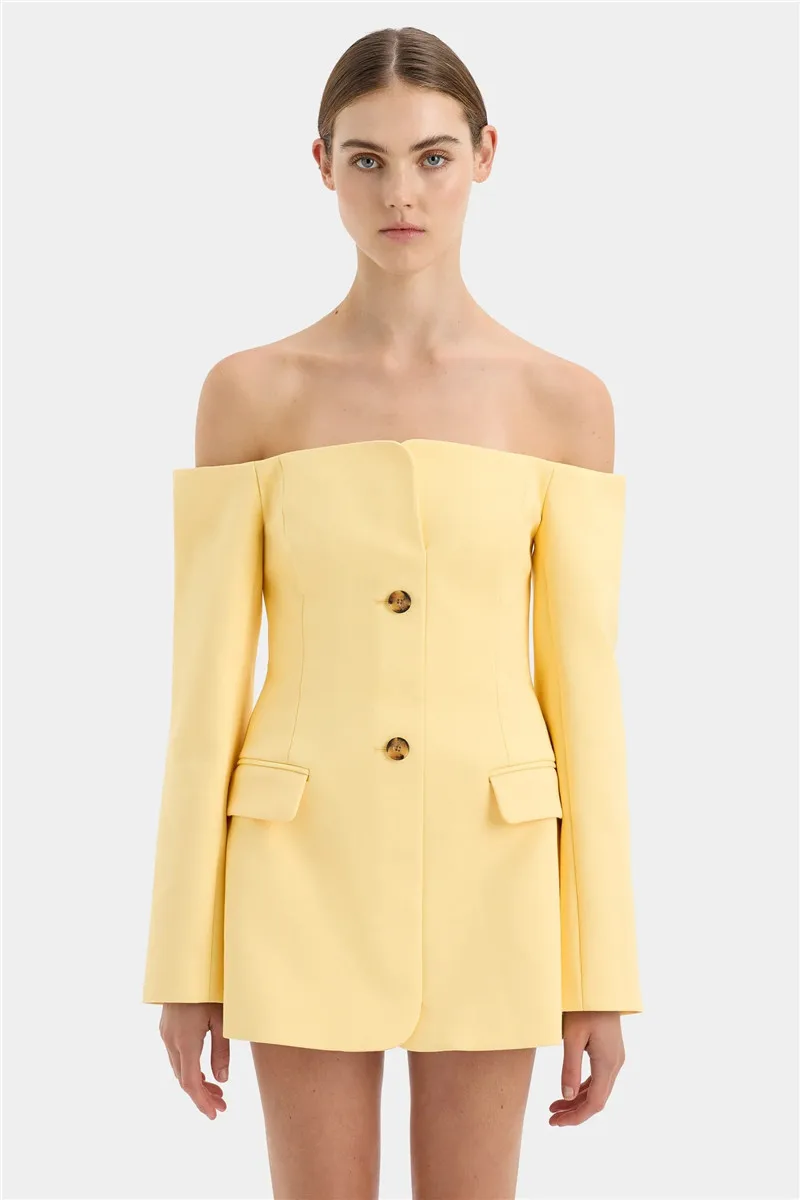 Off-shoulder Strapless Sexy Blazer Dress For Women Fashion Solid Zipper Two Pocket Long Sleeve Backless Mini Dress