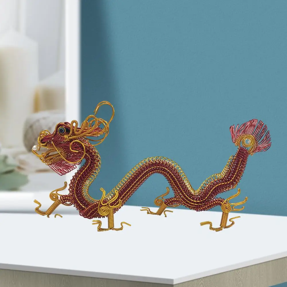 

Dragon Craft Ornament Chinese Dragon Figurine Miniature Zodiac Craft Ornament for Car Home Office Colorful Aluminum Wire Weaving