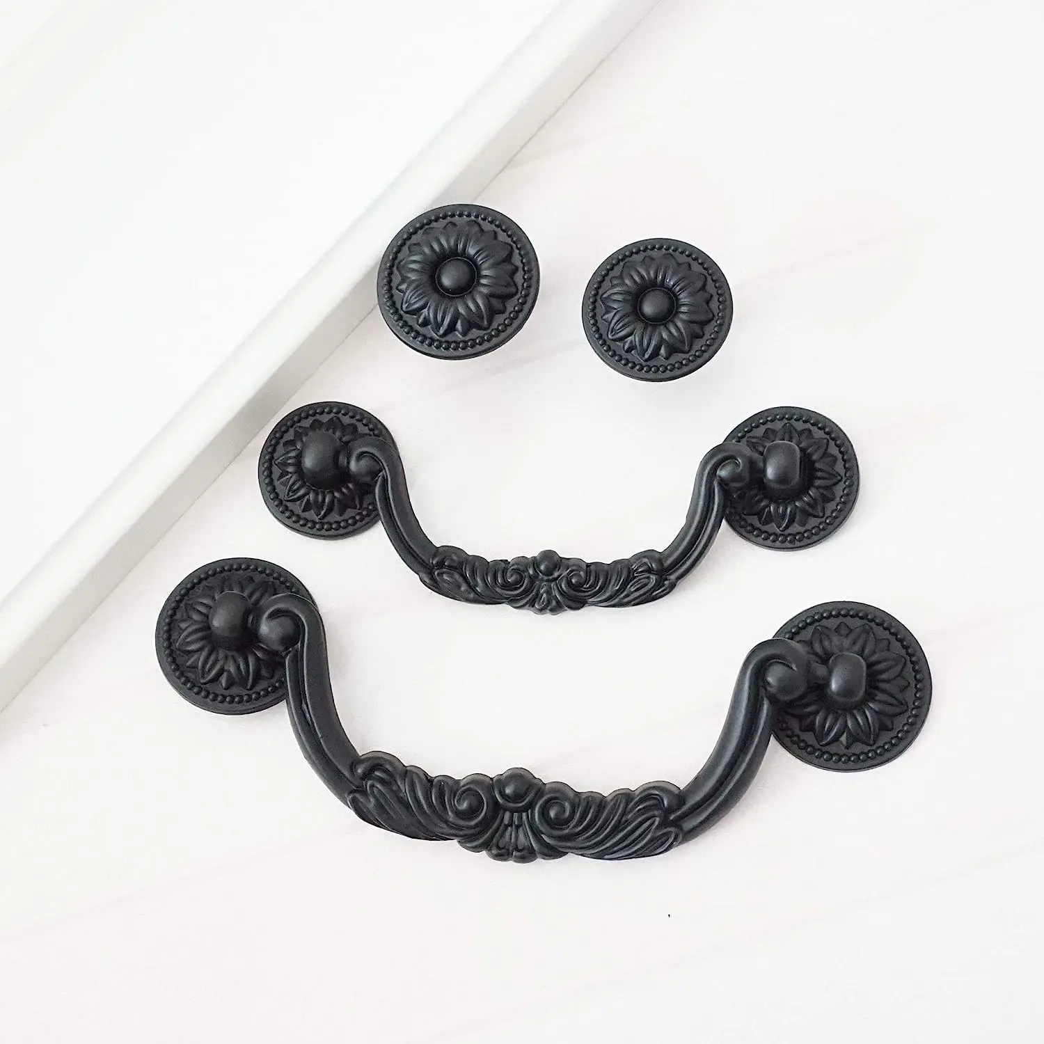 Description Picture 6 of itemMFYS Black Cabinet Handles with Backplate Wardrobe Pulls Vinatge Kitchen Cupboard Door Round Knobs Zinc Alloy Furniture Hardware