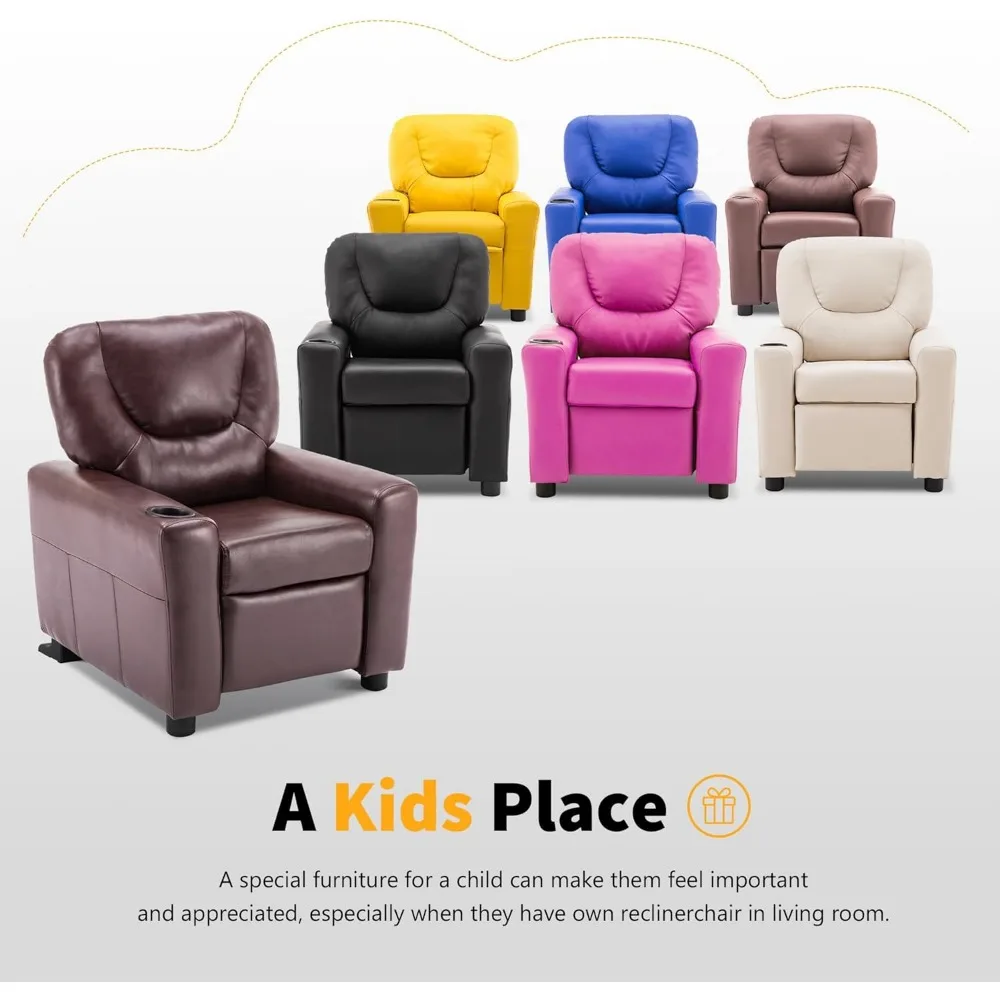 Kids Recliner Chair with Cup Holders for Boys and Girls Room,Armrest Sofa Couch with Cup Holder for Toddlers,Faux Leather 7240 3