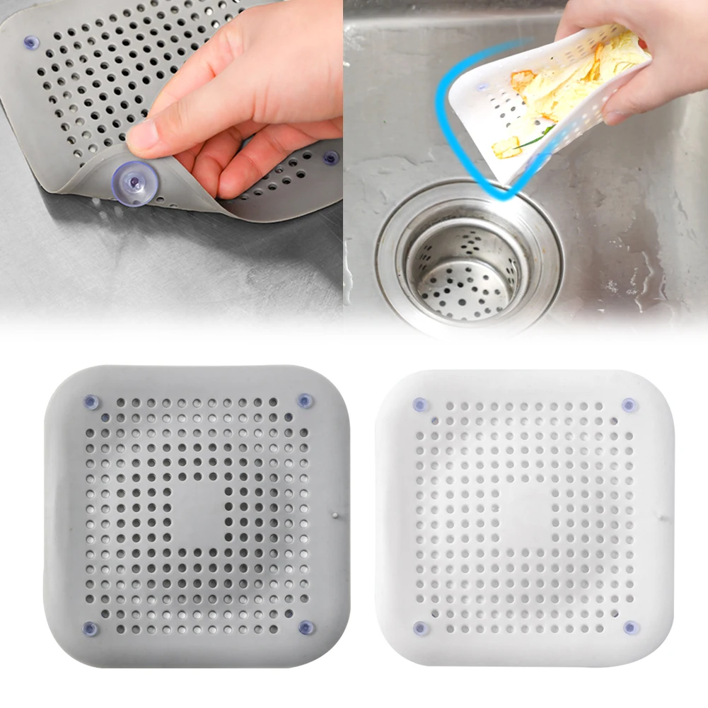 Shower Drain Filter Hair Catcher,Sauqre Bathroom Drain Cover Silicone Hair  Stopper Shower Sink Strainer with Suction Cup,Easy to Install and Clean