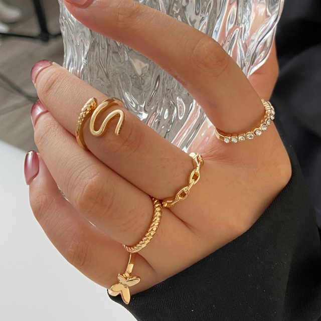 Bohemian Pearl Heart Butterfly Rings Set for Women Girls Simple Chain Finger Tail Rings NEW Bijoux Jewelry Gifts Ring Female